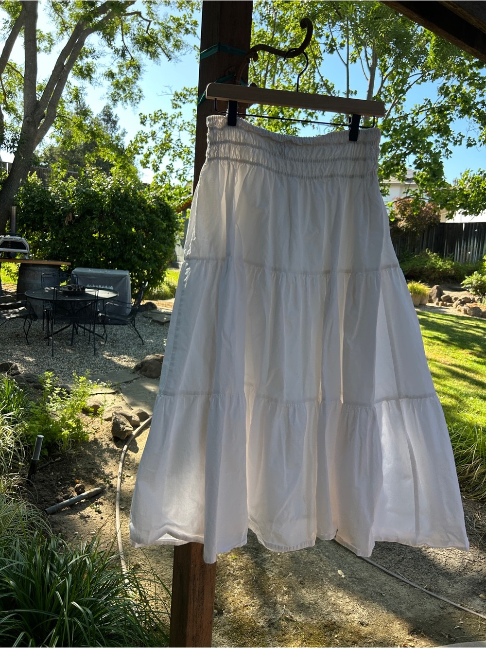 Aqua White Tiered Midi Skirt with Smocked Waist - Picture 3 of 4